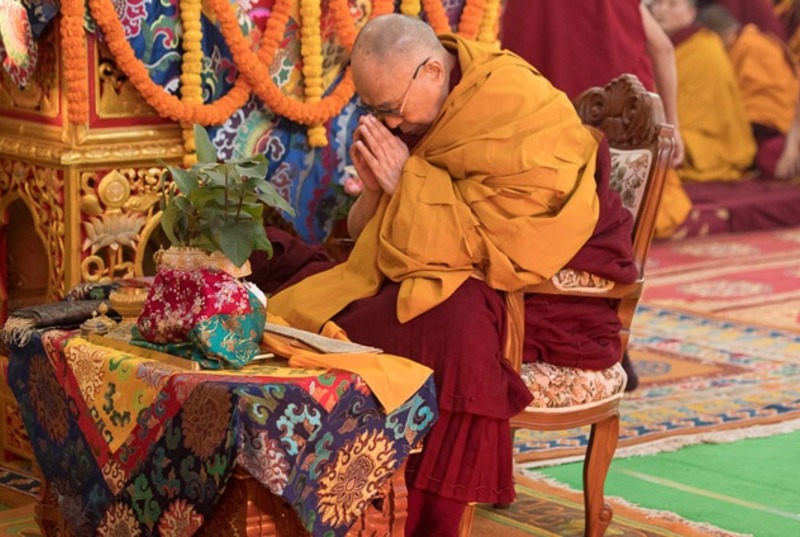 His Holiness the Dalai Lama during a spiritual teaching in Bodhgaya, India. Photo: OHHDL