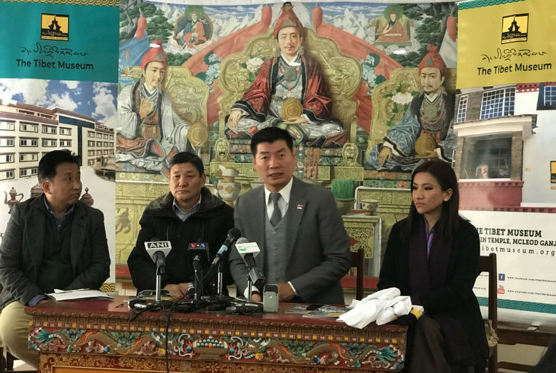 President Dr Lobsang Sangay with DIIR secretaries Sonam Norbu Dagpo and Tenzin Dhardon Sharling and Tashi phuntsok, director of Tibet Museum at the press conference, January 12, 2018. Photo: TPI