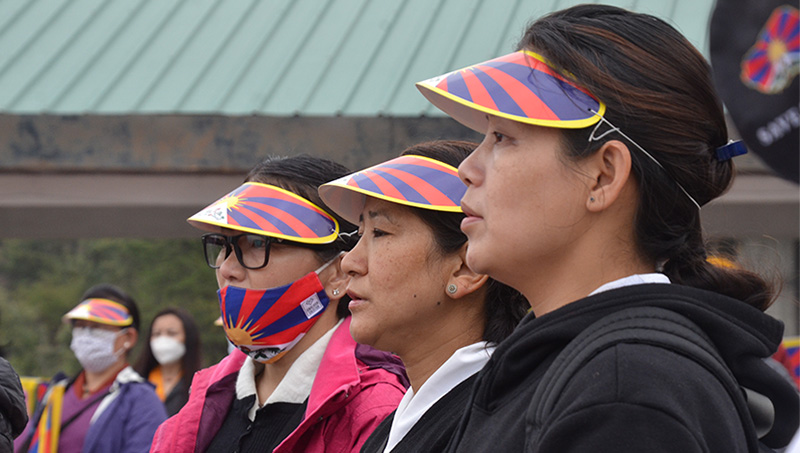 Tibetan women are ready to start march from Mcleod Ganj to Kachari,Dharamshala, on March 12, 2021.  Photo: TPI/Yangchen Dolma