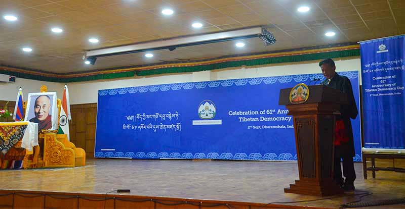 President of the CTA at the official ceremony of the 61st Tibetan Democracy Day, on September 2, 2021. Photo:TPI/Yangchen Dolma 