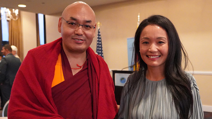 Speaker Khenpo Sonam Tenphel of the Tibetan Parliament-in-Exile and Bhutila Karpoche, MMP for Parkdale, High Park. Photo: TPiE