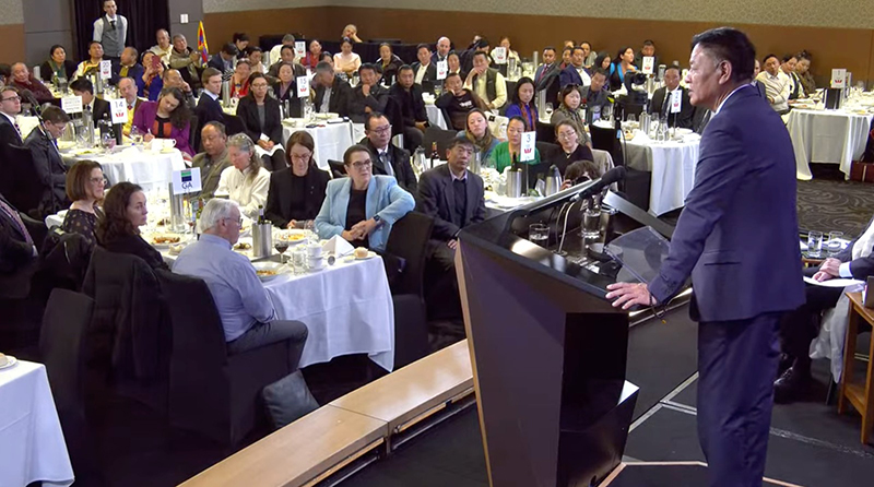 Sikyong penpa Tsering addressing the National Press Club of Australia on "Resolving the Sino-Tibetan conflict and securing peace in the region" on June 21, 2023. Photo : CTA