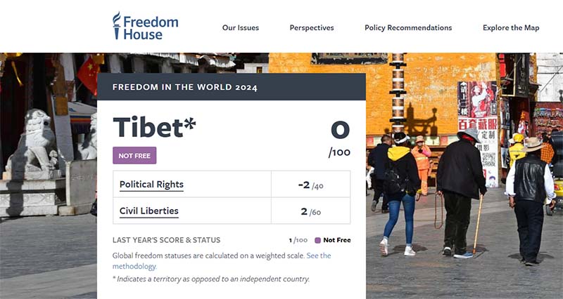 Freedom House lists Tibet as the one of least free country in the world in it's "Freedom in the World 2024" report. (Photo: Freedom House)
