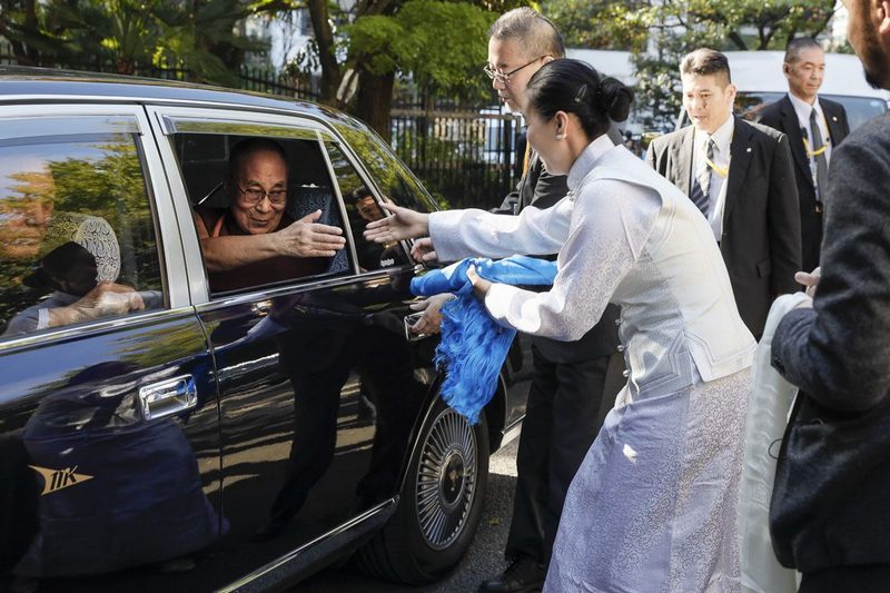 His Holiness the Dalai Lama arriving at the Hibiya Open-Air Concert Hall for his public talk on "One - We are One Family" in Tokyo, Japan on November 17, 2018. Photo by Tenzin Jigme