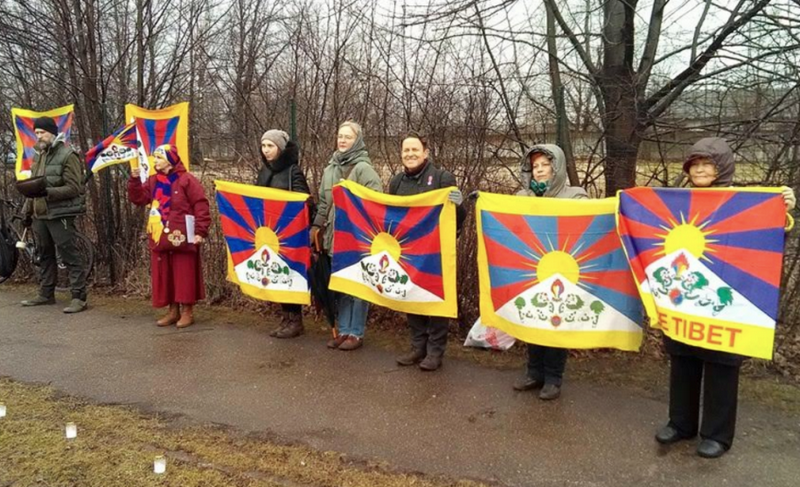 Friends of Tibet carrying Tibetan flags to mark the 60th anniversary of Tibetan Uprising Day, Bulgaria. Photo: Tibet Bureau Geneva