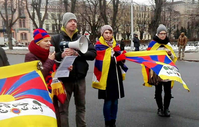 Tibet supporters in Bulgaria observing the 60th Anniversary of Tibetan National Uprising Day.. Photo: Tibet Bureau Geneva