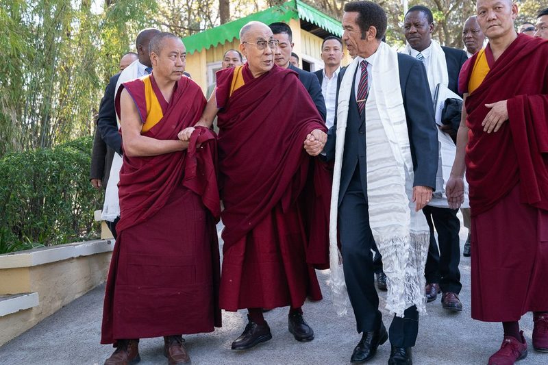 His Holiness escorting former President of Botswana Ian Khama to the entrance of the Main Tibetan Temple courtyard where President Khama will join in 60th Tibetan National Uprising Day commemorations in Dharamsala, HP, India on March 10, 2019. Photo by Tenzin Choejor